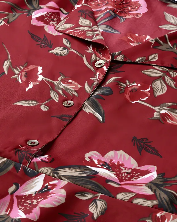 Maroon_&_Olive_Green_Floral_Print_Shirt_Collar,Puff_Sleeves_Maxi_Dress